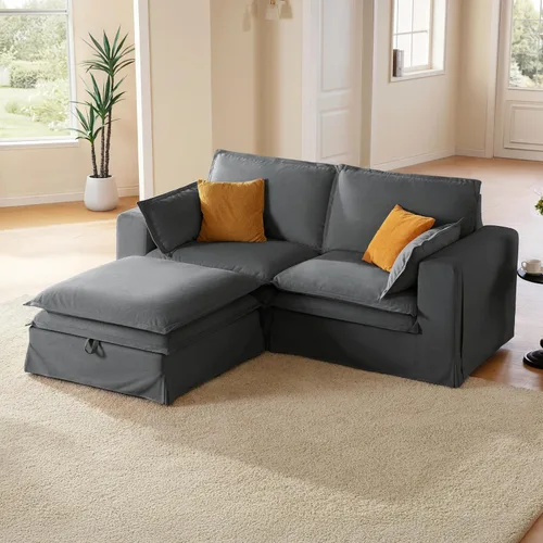 Vista 29 de Sofá modular lavable de gran tamaño de 89 pulgadas, sofá nube con funda totalmente extraíble, sofás seccionales para sala de estar, tela
