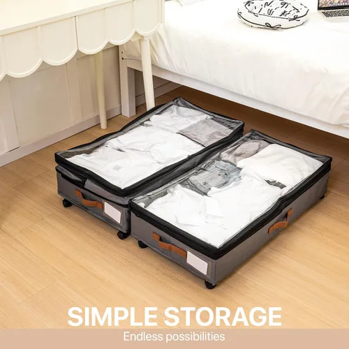 Vista 5 de Almacenamiento expandible debajo de la cama con ruedas, paquete de 2 – Almacenamiento grande debajo de la cama y armario – Contenedores