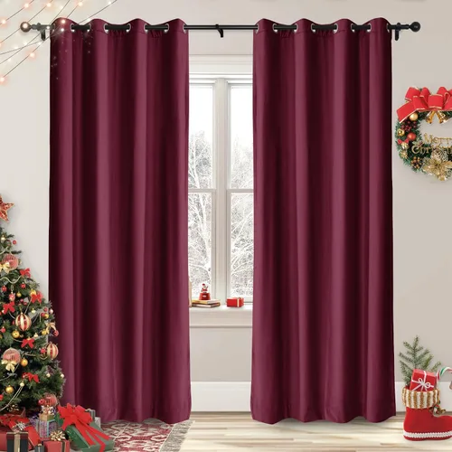 Vista 18 de Frelement Cortinas de Navidad de terciopelo afelpado para sala de estar, cortinas de oscurecimiento con ojales en la parte superior, cortinas