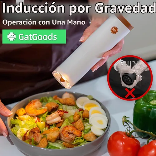 Vista 2 de GATGOODS Gravity Juego de Molinillo Eléctrico de Sal y Pimienta, Grosor Ajustable, Luz LED Cálida, Operación Automática con Una Mano, Funciona