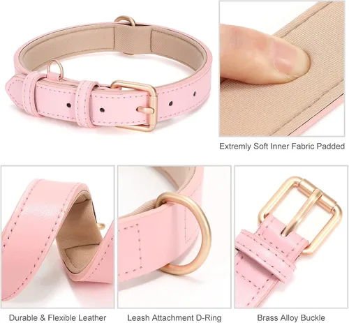 Vista 4 de WHIPPY Airtag Collar de Cuero para Perro Rastreador GPS Air Tag Collar de Cachorro Ajustable de Cuero Suave Acolchado con Estuche Porta Airtag