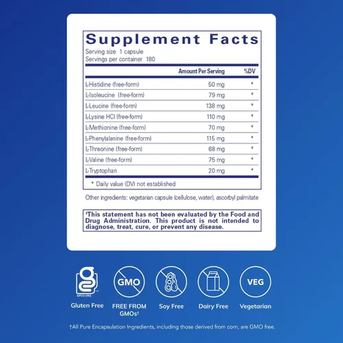 Vista 2 de Pure Encapsulations Aminoácidos esenciales - Apoyo para la recuperación muscular y salud* - con leucina, treonina y triptófano - 180 cápsulas