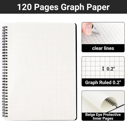 Vista 3 de EUSOAR Cuaderno de cuadrícula en espiral, 3 paquetes A4 de 11 pulgadas x 8-1/2 pulgadas, tapa dura, diario negro, 120 páginas/60 hojas de papel