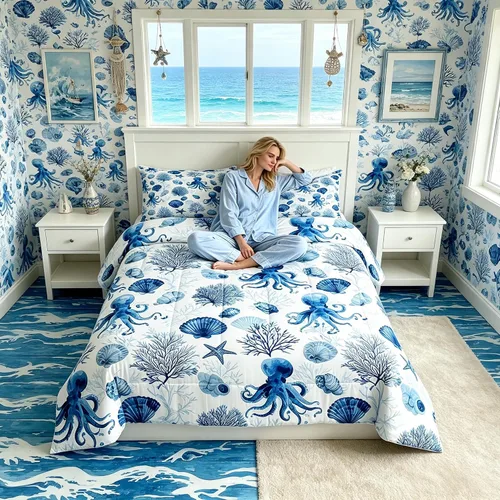 Vista 72 de Juego de edredón Lake Home Camper tamaño King, juego de ropa de cama náutica con ancla para niños, niñas, niños, adultos, decoración de dormitorio