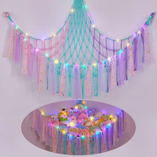 Vista 12 de FIOBEE Red de Animales de Peluche o Hamaca con Luz LED, Hamaca de Juguetes Colgante Organizador de Almacenamiento Soporte para Animales de Peluche