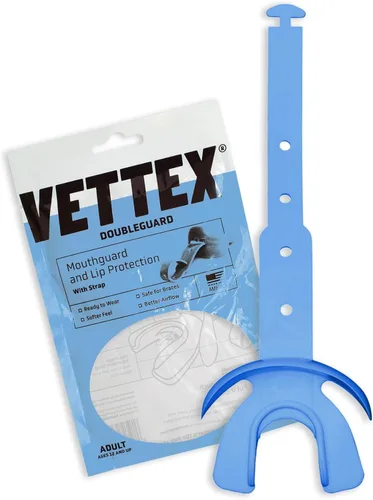 Vista 8 de Vettex Doubleguard Protector bucal con Protección de Labios - Adulto, Aguamarina Football, Lacrosse, MMA, Boxing, Adjustable Helmet Strap, Braces