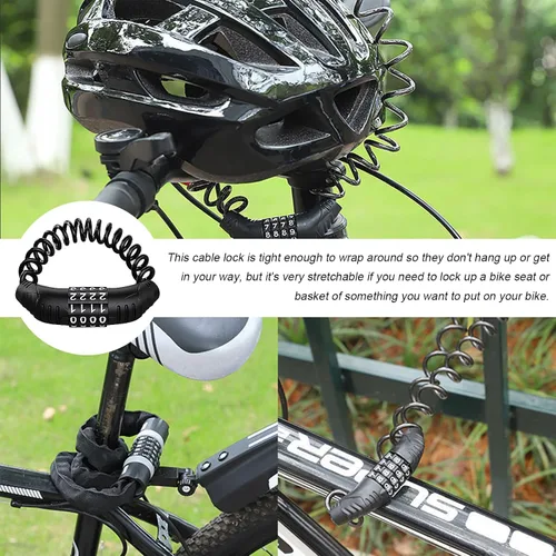 Vista 5 de KVAEY 2 candados de cable para casco de motocicleta, antirrobo con código de combinación digital de 4 unidades, bloqueo de cable retráctil