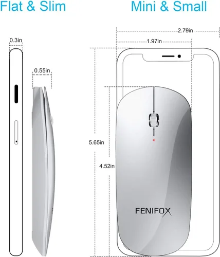 Vista 10 de FENIFOX mini mouse Bluetooth, mouse óptico móvil portable ultrafino con batería recargable para PC, Mac, laptop, tablet Android, Negro