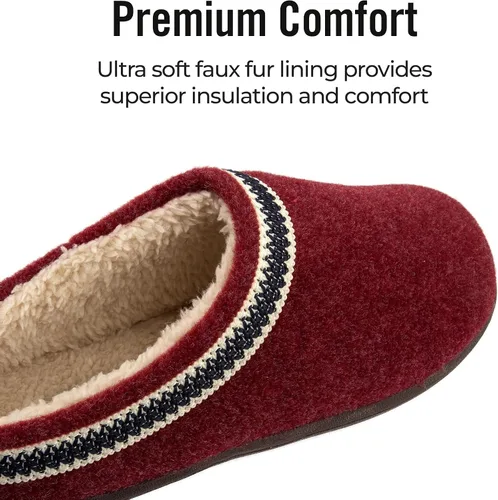 Vista 4 de Clarks Pantuflas tipo zueco de fieltro de lana para mujer JMH1319T - Cálidas y acogedoras con forro de piel sintética afelpada - Pantuflas de casa