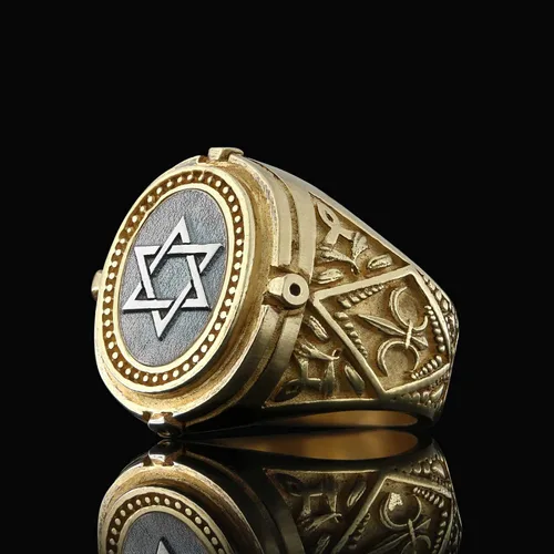 Vista 2 de Anillo Escudo de David, Anillo de plata de estrella de David, Anillo de estrella hebrea personalizado, Anillo de declaración judía hecho a mano