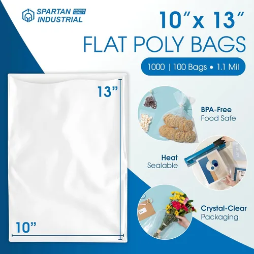 Vista 2 de Bolsas de polietileno transparentes planas de extremo abierto de 10 x 13 pulgadas (100 unidades) – Bolsas de plástico transparente de 1.1 mil