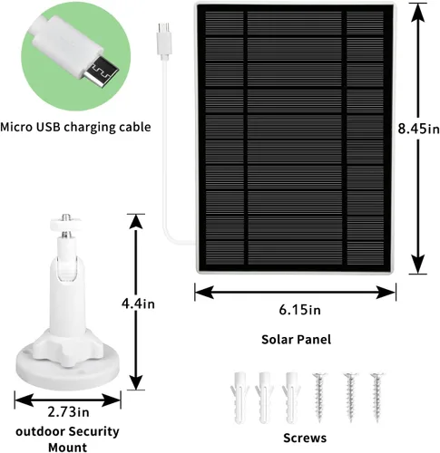 Vista 3 de Panel solar de 6 W 5 V para cámara Wyze al aire libre v1/v2 y batería Cam Pro, puerto micro USB o USB tipo C IP65 impermeable, montaje ajustable