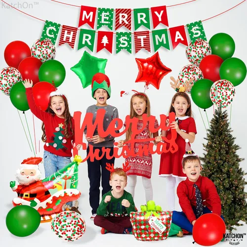 Vista 8 de KatchOn Globos de pancarta de Feliz Navidad, paquete de 25 Arco de globos de Navidad para decoraciones de fiestas