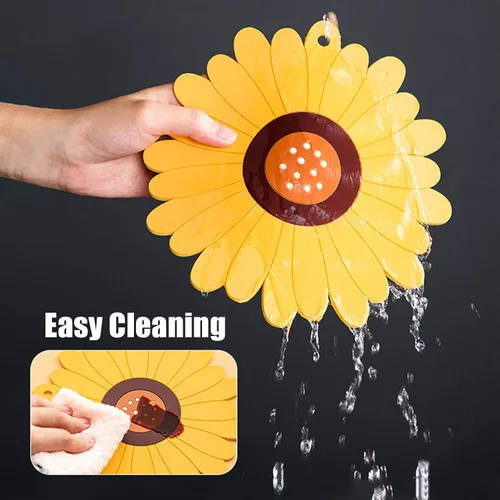 Vista 4 de Salvamanteles de silicona con diseño de girasol, almohadillas calientes para mesa y encimera, salvamanteles de goma suave multiusos para ollas