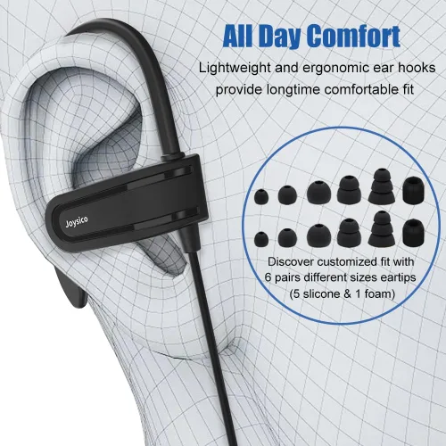 Vista 3 de Joysico - Auriculares con cable sobre la oreja con micrófono, control de volumen, gancho para la oreja y estuche, auriculares deportivos resistentes