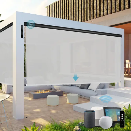 Vista 9 de SmartWings Persianas motorizadas para patio al aire libre con control remoto, compatibles con Alexa/Google/Homekit, resistentes a la intemperie