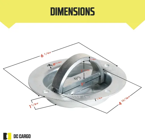 Vista 2 de 4 anclajes de amarre resistentes con anillo en D Accesorio de bandeja empotrada giratoria extragrande con anillo en D, gira 360 grados, WLL 1,666