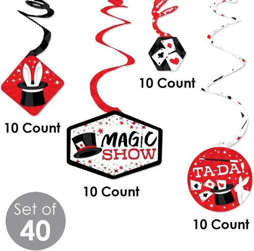 Vista 5 de Big Dot of Happiness Ta-Da, Magic Show - Decoración mágica para colgar en fiestas de cumpleaños, espirales de decoración de fiesta, juego de 40
