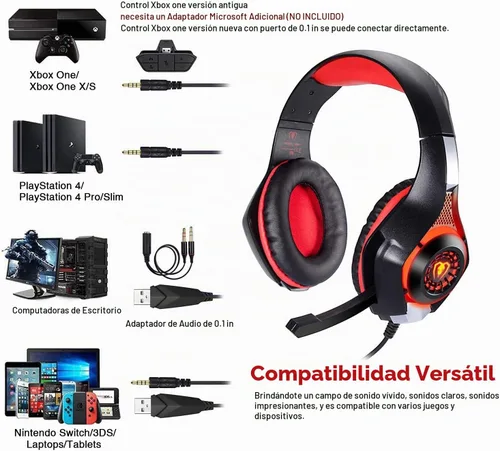 Vista 2 de BlueFire Auriculares con cable para juegos para PS4, PS5, Xbox One, PC, auriculares con sonido envolvente, micrófono con cancelación de ruido Rojo