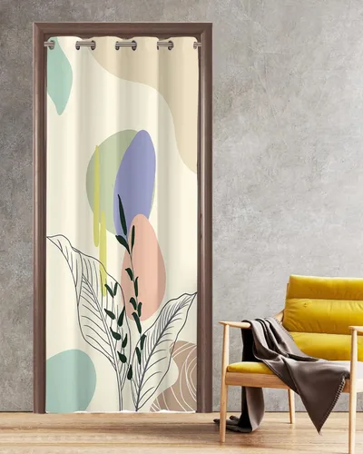 Vista 7 de Cortina opaca bohemia para puerta de 80 pulgadas de largo para dormitorio, con aislamiento térmico, ojales, cortinas opacas con mandala, orquídea