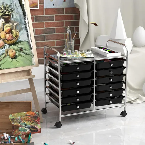 Vista 8 de GOFLAME Carro de Almacenamiento con Ruedas de 12 Cajones, Carro Organizador Multifuncional para Arte y Manualidades, Carro de Almacenamiento