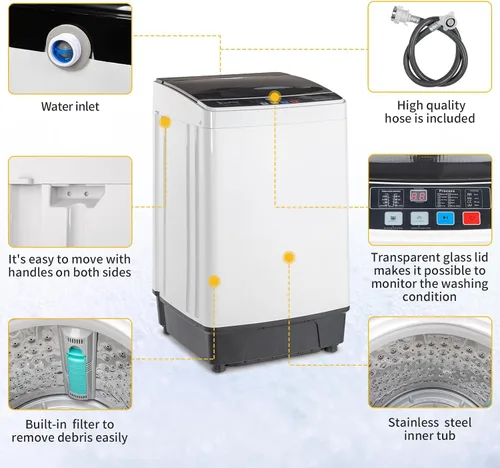 Vista 6 de 17.8LBS Portable Washing Machine, 2.3 Cu.ft Washer Dryer Combo w/Drum, 10 Programs 8 Water Level, Full-Automatic Compact Lavadora for Apartment Dorm