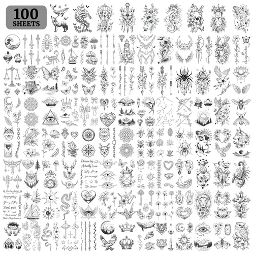 Vista 8 de Cerlaza 100 hojas de tatuajes temporales para mujeres adultas, 420 estilos mixtos, calcomanías de tatuaje falsas de ramas pequeñas que se ven reales