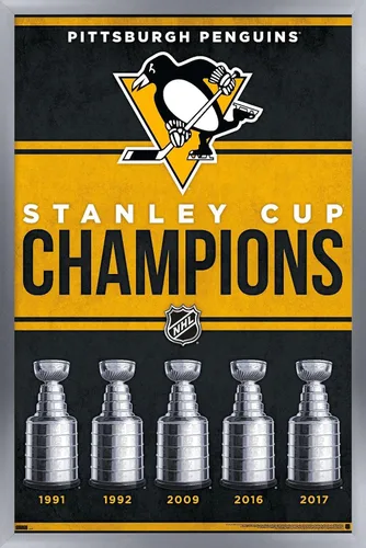 Vista 11 de Trends International NHL Pittsburgh Penguins - Póster de pared Champions 23, 14.72 x 22.37 pulgadas, versión enmarcada de madera de granero Versión