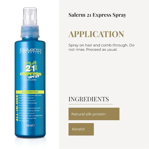 Vista 4 de SALERM - Mascarilla sin enjuague - Salerm 21 Express Spray - 6.4 fl oz - con proteína de seda - Repara el cabello dañado - Hidrata el cabello