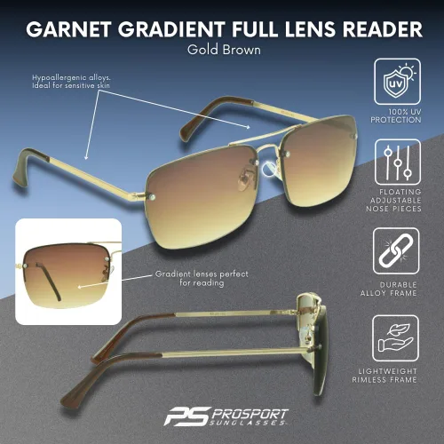 Vista 2 de proSPORT Gafas de sol Lectores Lente Completo Cuadrado Aviador Sin Montura Metal Plata Oro Gradiente Gris Marrón Tinte Hombres Mujeres NO BIFOCAL