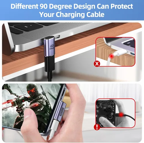 Vista 2 de Adaptador USB C (paquete de 7) con 100W 40 Gbps 8K 60Hz, ángulo recto de 90 grados, recto, hembra a macho, extensor USB C para TB3/4, MacBook
