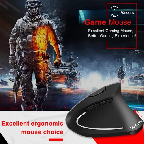 Vista 3 de Vassink Mouse ergonómico mouse inalámbrico recargable 24 GHz recargable inalámbrico vertical con receptor USB 6 botones 80012001600 DPI para laptop