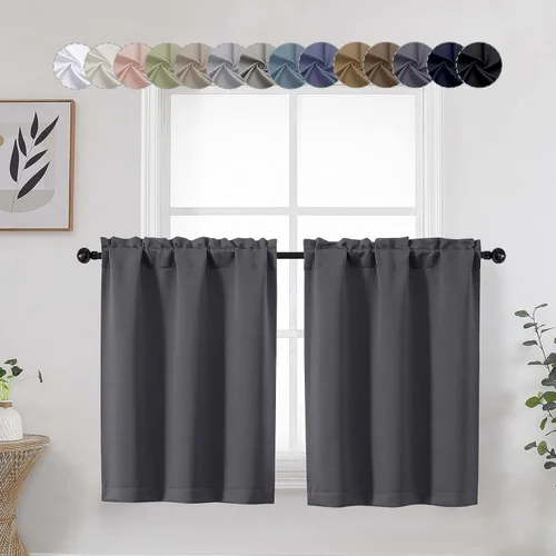 Vista 65 de Aqua Cafe - Juego de 2 paneles de cortinas opacas de 24 pulgadas de largo, con aislamiento térmico suave y sólido, para ventanas de baño, sótano