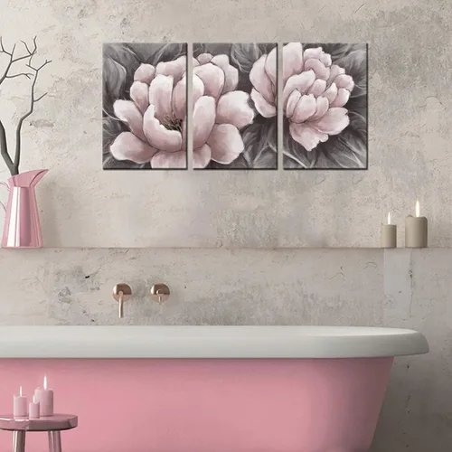 Vista 3 de Biuteawal Lienzo de flores para pared, arte abstracto de color rosa y gris, elegante pintura floral, imágenes de naturaleza muerta para el hogar