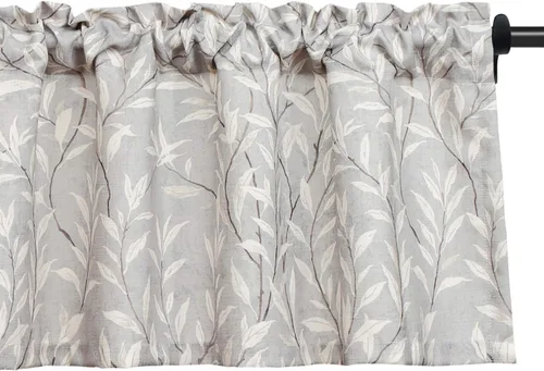 Vista 19 de VOGOL Cortinas con estampado de pájaros campestres, 30 x 24 pulgadas, 2 paneles, beige Linen Look Texture, Decorative Small Window Treatment