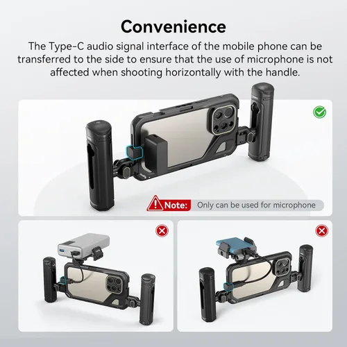 Vista 2 de SMALLRIG Adaptador de señal de audio tipo C a tipo C para iPhone 15 Pro Series Video Cage, por lo que es conveniente el uso del micrófono al