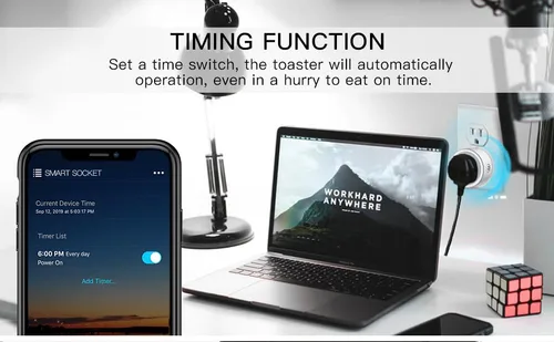 Vista 2 de Enchufe inteligente, enchufe de salida Wi-Fi compatible con Alexa y Google Home, aplicación automática, función de temporizador, función de medición