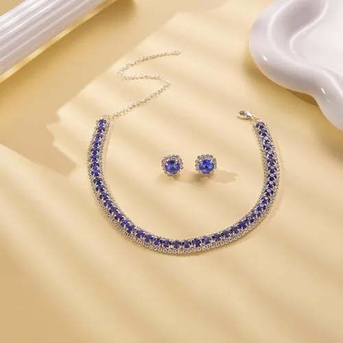 Vista 21 de Collar de gargantilla nupcial de cristal de diamantes de imitación para mujer