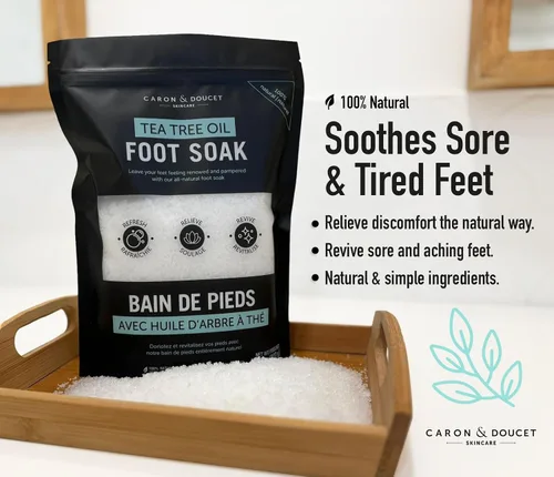 Vista 6 de CARON & DOUCET Aceite de árbol de té para pies con sal de Epsom y sal del mar muerto, natural, alivia el dolor y los pies cansados, ayuda a reducir