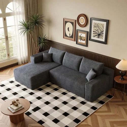 Vista 55 de Sofá modular moderno de 96 pulgadas para sala de estar, sofá modular tapizado sin hueso con bolsillos, cómodo sofá nube con diván en forma de L Negro