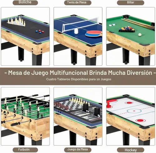 Vista 2 de Giantex 10-in-1 Multi Game Table, Combo Game Table Set w/Hockey, Foosball Pool Ping-Pong Chess Cards Checkers Bowling, Shuffleboard, Backgammon