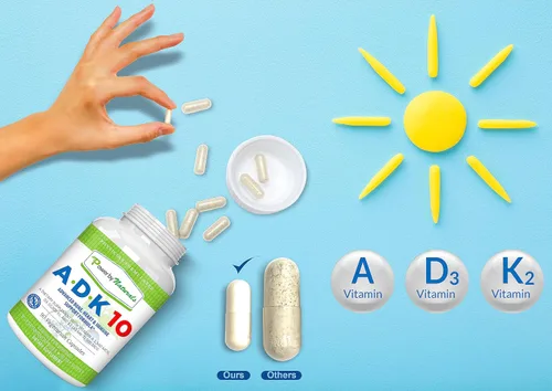 Vista 11 de Power By Naturals ADK 10 - Vitamina A de alta potencia, D3 10000 IU, suplemento K2 MK7 – 90 pastillas (1 unidad) para 3 meses de apoyo a la salud