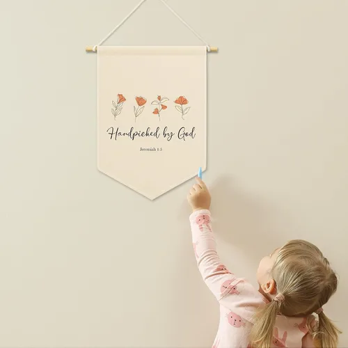 Vista 3 de Lienzo cristiano para guardería, escogido a mano por Dios, decoración de habitación de bebé y niños, letrero de bandera beige para colgar, arte