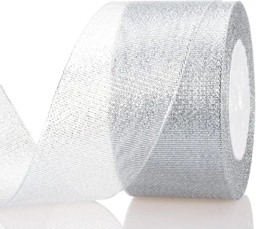 Vista 15 de YASEO Cinta de purpurina dorada de 1 1/2 pulgadas, 25 yardas de cinta de tela metálica brillante para envolver regalos, decoración de fiestas