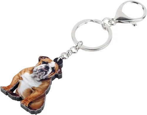 Vista 3 de BONSNY Llaveros de bulldog británico marrón acrílico, llavero para coche, bolsas, amantes de las mascotas, regalos de animales de perro