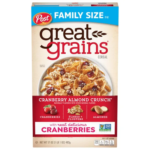 Vista 12 de Great Grains Cereal Crujiente de Arándanos y Almendras, Cereal con Arándanos Secos y Almendras, Proyecto Verificado Sin OMG, Caja de 14 OZ