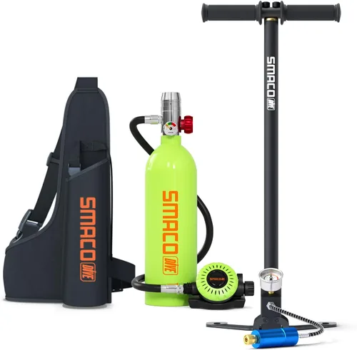 Vista 12 de SMACO Mini tanque de buceo 1L tanque de buceo portátil reutilizable buceo kit de cilindro de oxígeno para snorkel y rescate de emergencia S400
