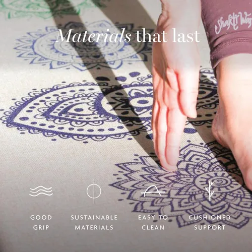 Vista 2 de Shakti Warrior Pro Hemp Mat – Diseñado por artista, tapete antideslizante ecológico de alta calidad, ideal para yoga regular y caliente, pilates