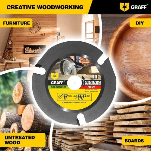 Vista 9 de GRAFF SPEEDCUTTER Disco de tallado de madera de 5 pulgadas para amoladora angular - Hoja de sierra circular para cortar, esculpir y dar