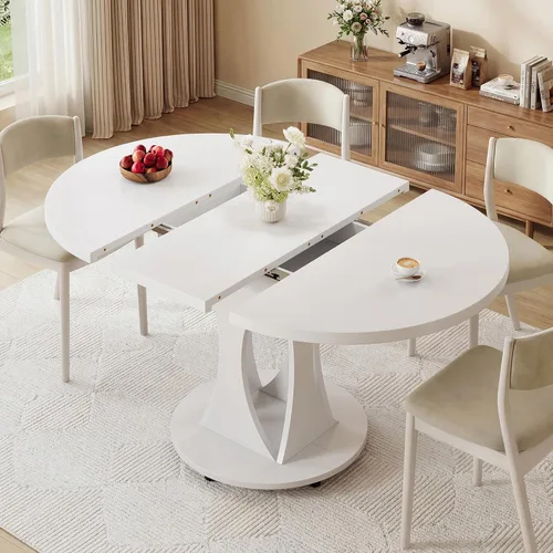 Vista 16 de iPormis Mesa de comedor extensible de 43 a 59 pulgadas, mesa de cocina redonda con pedestal de arcos modernos, mesa de comedor ovalada con hojas